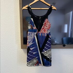 Guess Black Silk & Lace Dress with Blue Accents